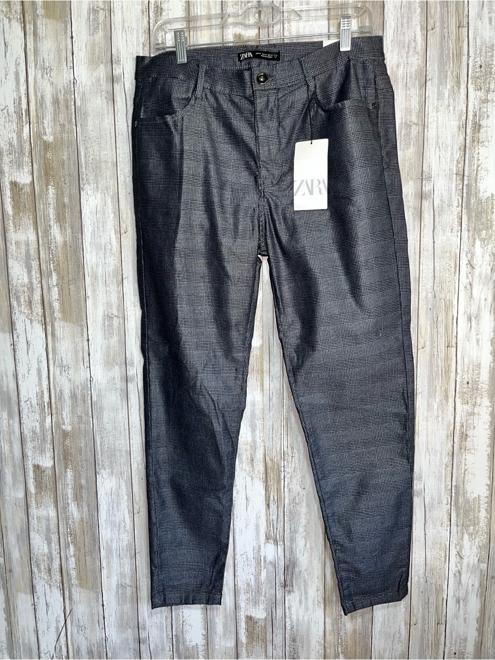 Zara Plaid Skinny Pants NWT Size 34 High Rise Gray Check Career Work Pants